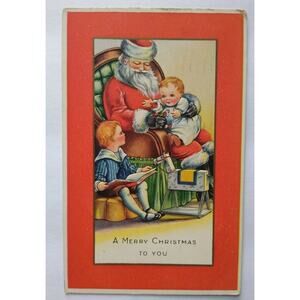 Vintage Christmas Postcard Santa Claus Baby Whitney Oneida NY 1919 Red Border